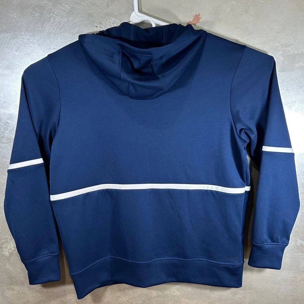 Adidas Mens XL Navy Blue Full Zip Hooded Track Jacket White Piping Athletic EUC